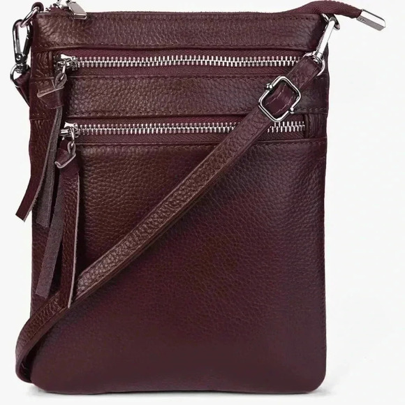 befen Handbags - New befen pebbled  Leather Crossbody Bag, Burgundy  adjustable strap